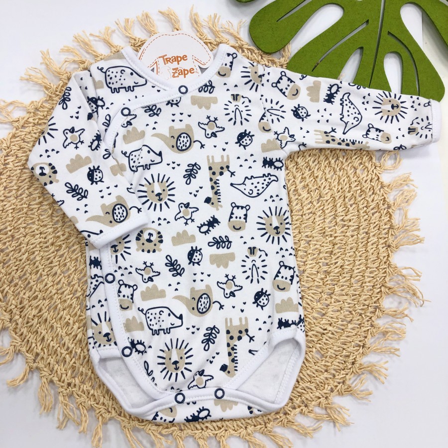 Body Kimono M/l Zoológico bege e marinho